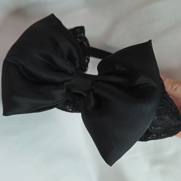 Big Black Bow Headband Gothic Lolita Silky Lace Hair Accessory - Picture 7 of 10